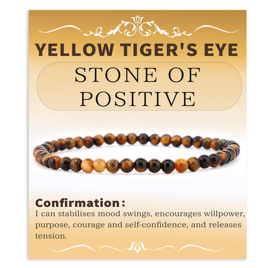 Bymitel 4mm Yellow Tiger's Eye - Handmade Reiki Gemstone Stretch Bracelet, Natural Beauty & Spiritual Essence, Crystal Healing for Unisex Adults