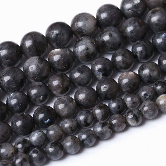 32PCS 12MM Natural Black Labradorite Beads Round Loose Stone Beads for Jewelry Making DIY Energy Stone Healing Power Bracelet 15"