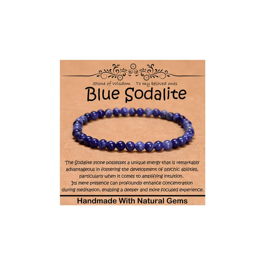 CHCCOYE 4mm Natural Healing Gemstone Bracelet Handmade Yoga Stretch Elastic Bracelet Stress Relief Crystal Jewelry for Men and Women (4mm, Blue Sodalite)