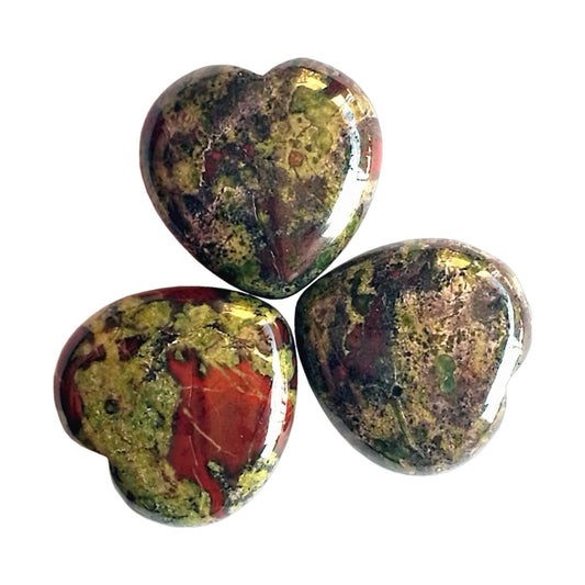 Bacatgem 3 Pcs Natural Dragon Blood Jasper Pocket Palm Thumb Healing Crystal Heart Love Worry Stones,1 inches Reiki Balancing Crystal and Healing Stones