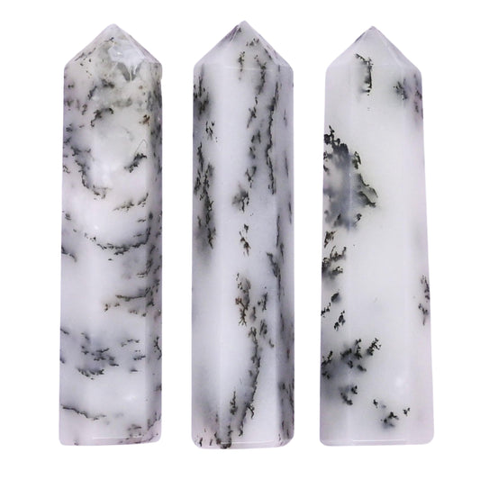 Amazing Gemstone Dendrite Opal Crystal Points Bulk Healing Crystals - Pack of 3 Single Terminated Healing Wand Point Bulk Crystals for Crafts, Crystal Grid, DIY Work - - Beginners Gift