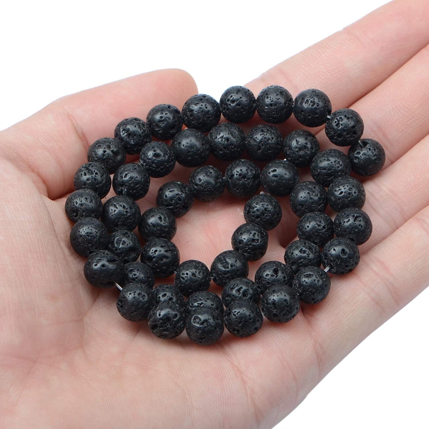 AD Beads Natural Gemstone Round Loose Beads 15" for Bracelet Necklace Earrings Jwelery Making Crafts DIY (8mm, Black Lava Stone)