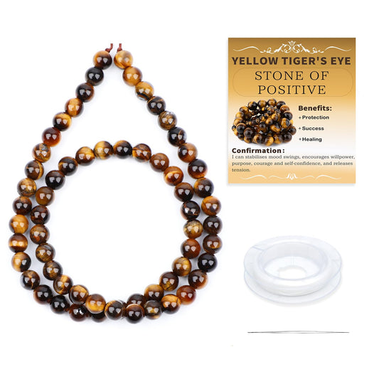 CMBYN Natural Stone Beads Round Genuine Real Stone Beading Strand Loose Gemstones DIY Smooth Bead for Bracelet Necklace Earrings Jewelry Making (Yellow Tiger's Eye, 6mm 60 Pieces)