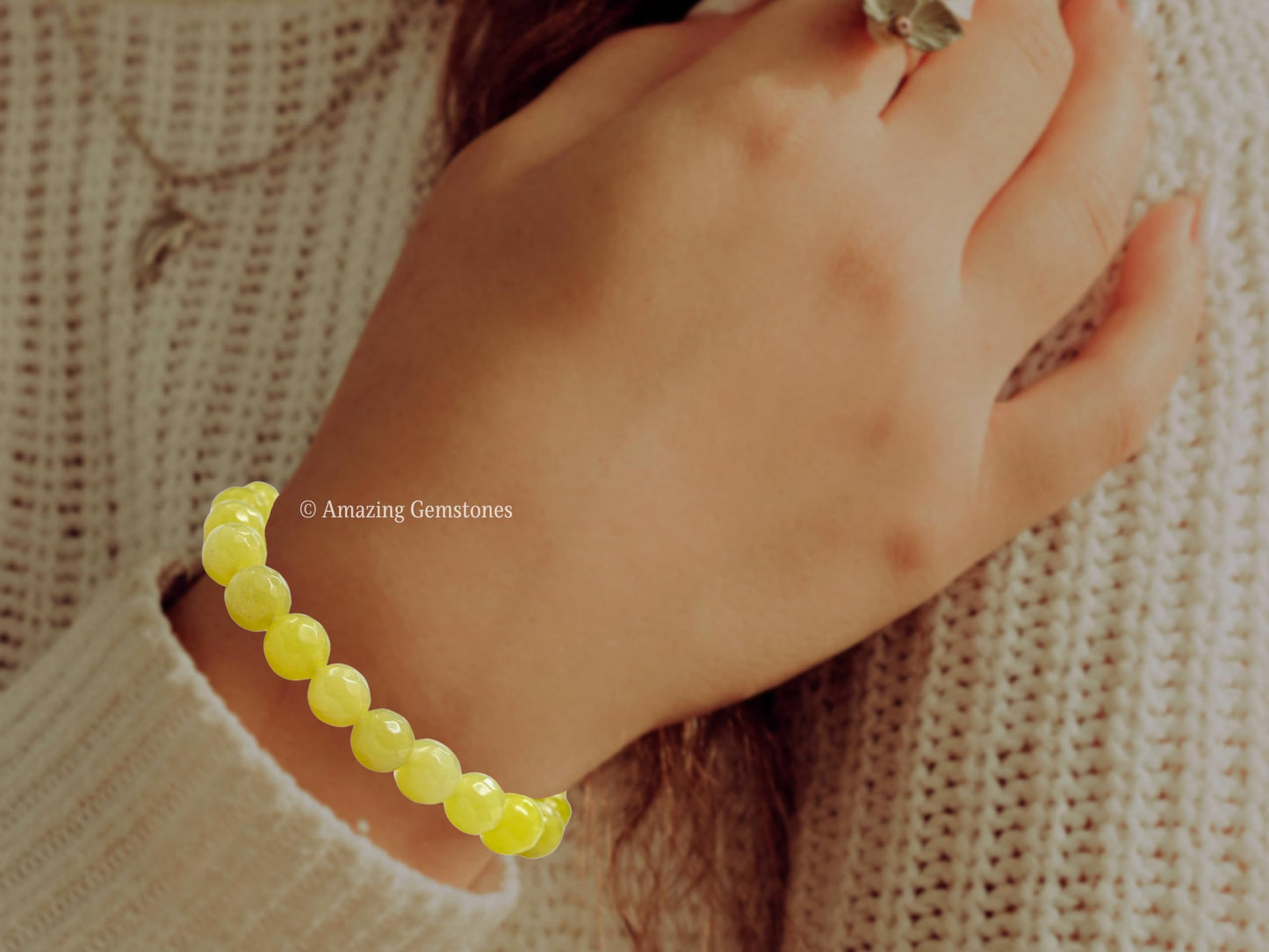 Amazing Gemstone Lemon Jade Bracelet for Women - Chakra Mens Bracelet Protection Crystals&Healing Stones - Bracelet Spiritual Meditation Gift Christmas Stocking Stuffers (Faceted Beaded Bracelet)