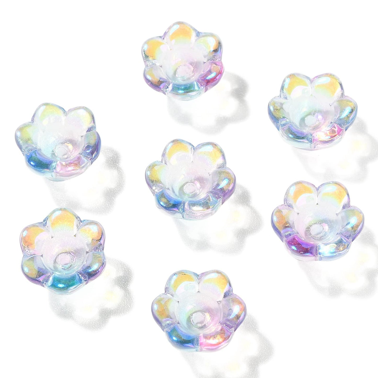 LiQunSweet 100 Pcs Handmade Lampwork Glass Crystal Beads AB Color Lily of The Valley Flower End Cap Beads for Jewelry Making