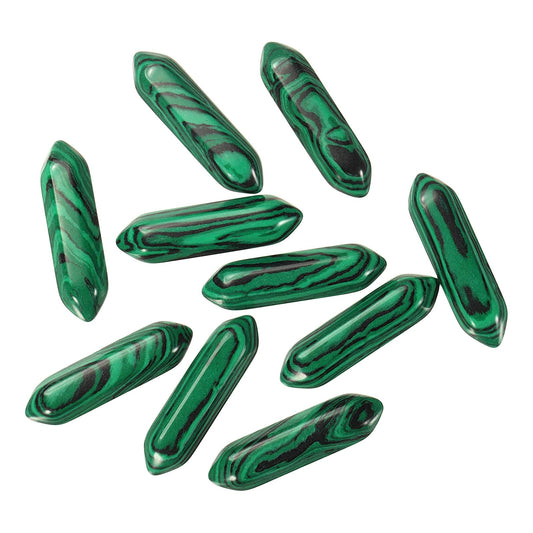 MECCANIXITY 10 Pack Malachite Quartz Crystals, Polished Crystals Bulk Hexagonal Shaped Meditation Gemstone for Jewelry Making Energy Balance Accessories Gifts