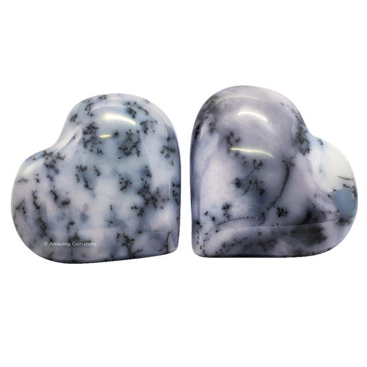 Amazing Gemstone Dendrite Opal Stone Heart - Pack of 2 Crystal Heart Stones Rocks - Corazones De Piedra Crystals and Healing Stones Heart Shaped Crystal - Stocking Stuffers Gifts