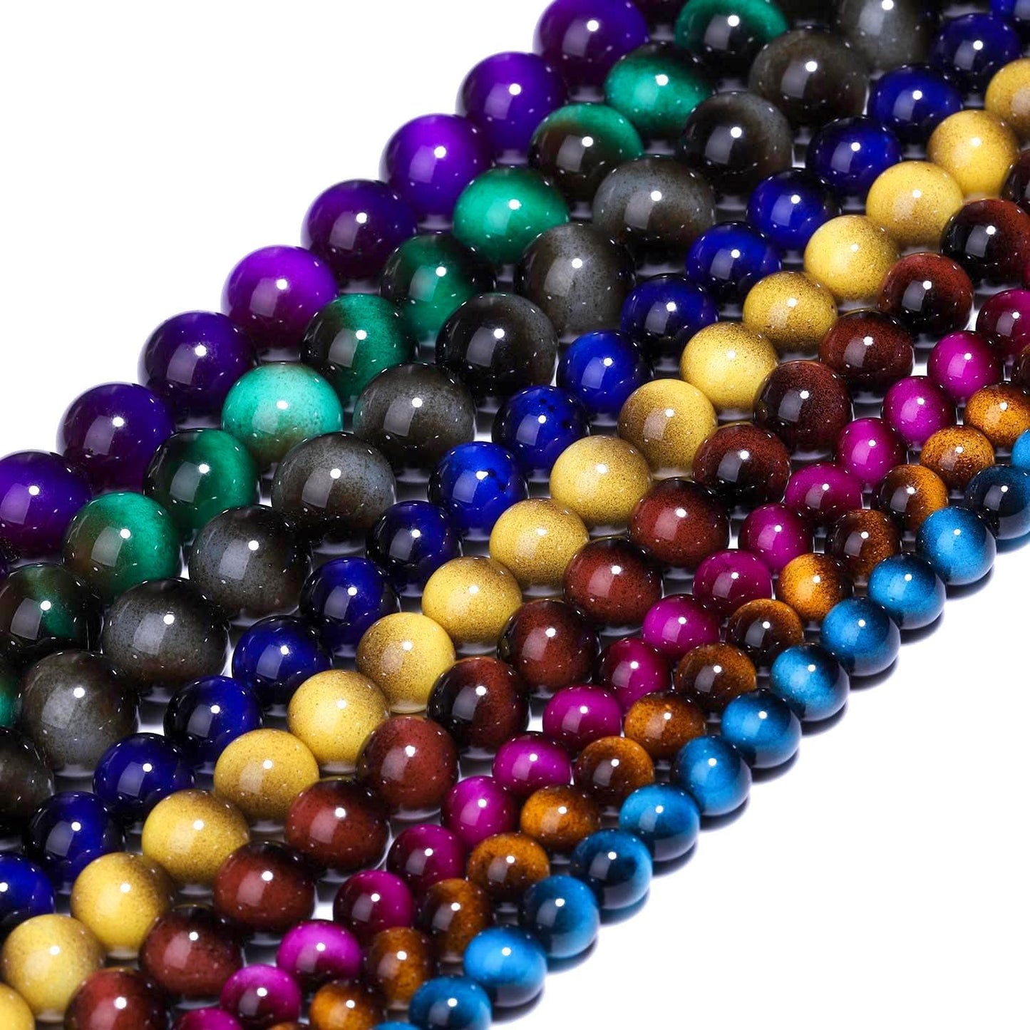 Song Xi 45PCS 8mm Royal Blue Tiger Eye Gemstone Beads for Jewelry Making, Round Smooth Glass Beads for DIY Bracelet Necklace Earring Keychain, Arts and Crafts, for Christmas Wedding Birthday