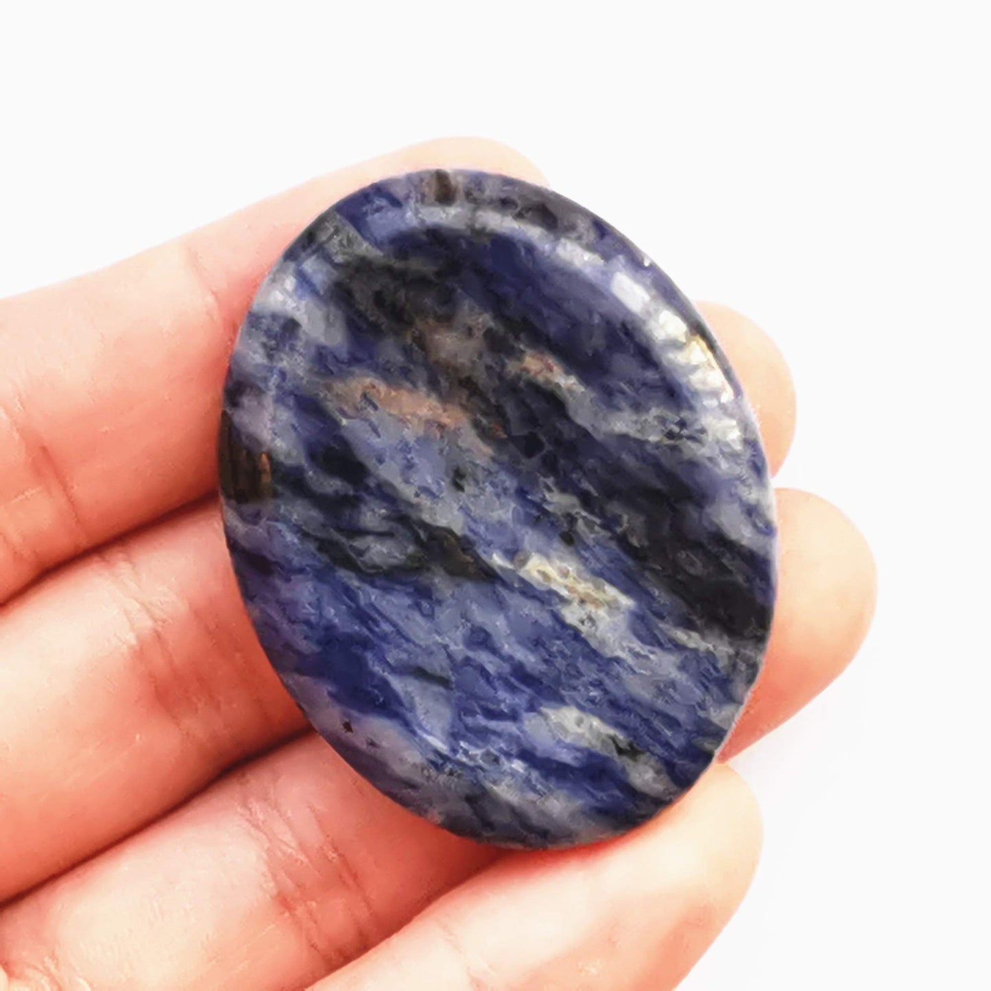 Bacatgem 1 Pcs Natural Sodalite Crystal Thumb Worry Stone,Stress Relax Healing Reiki Crystal Pocket Palm Stones