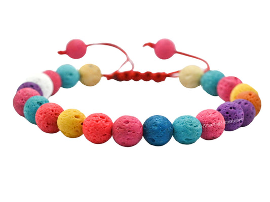 Amazing Gemstone Multi Lava Bracelet for Women Men's Gifts - Protection Healing Crystal Bracelet - 8mm Gemstones Beaded Adjustable Bracelet Pulseras Para Hombres Mujer Stocking Stuffers