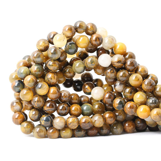 CHEAVIAN 45PCS 8mm Natural Golden Pietersite Gemstone Round Loose Beads Stone Beads for Jewelry Making DIY Findings 1 Strand 15"