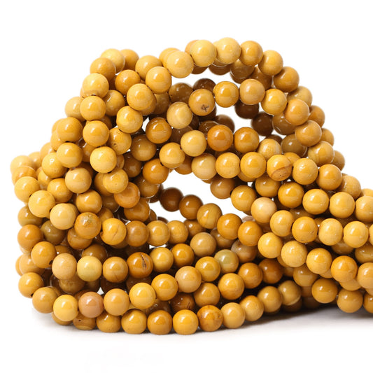 CHEAVIAN 60PCS 6mm Natural Yellow Moonkaite Jasper Gemstone Smooth Surface Round Loose Beads for Jewelry Making 1 String 15 Inches