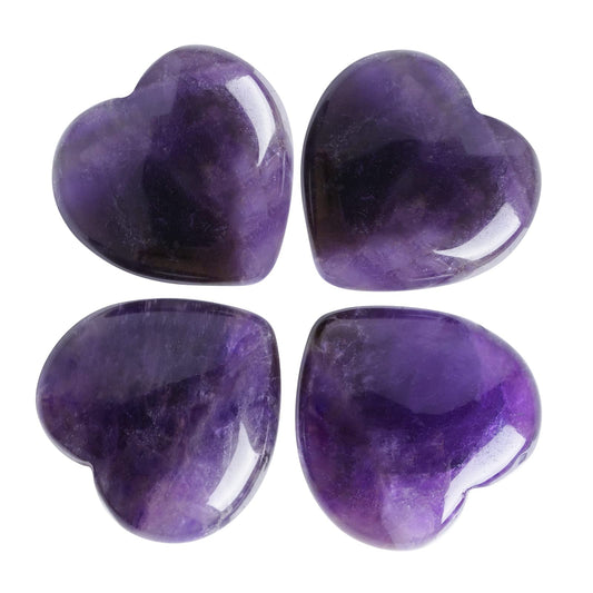 Marrywindix 4 Packs 1.2 Inches Healing Crystal Natural Amethyst Heart Love Carved Palm Worry Stone Chakra Reiki Balancing
