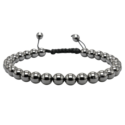 Amazing Gemstone Hematite Bracelet, Gifts For Men & Women - Protection Healing Crystal Bracelet - 6mm Gemstone Beaded Adjustable Bracelet, Pulseras Para Hombres Mujer Stocking Stuffers