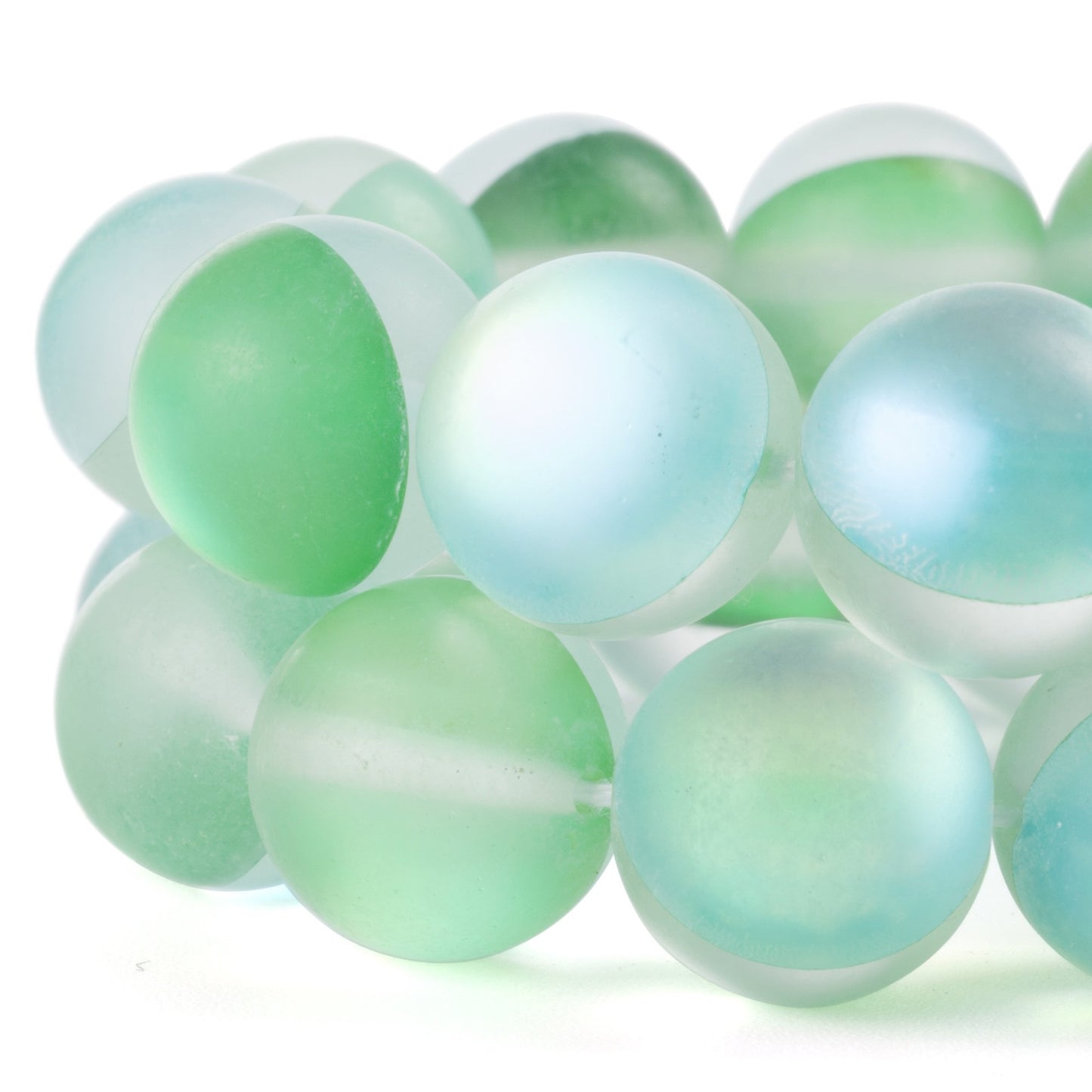 RUBYCA 12mm Round Moonstone Matte Crystal Glass Beads Aura for Jewelry Making Green, 1 Strand