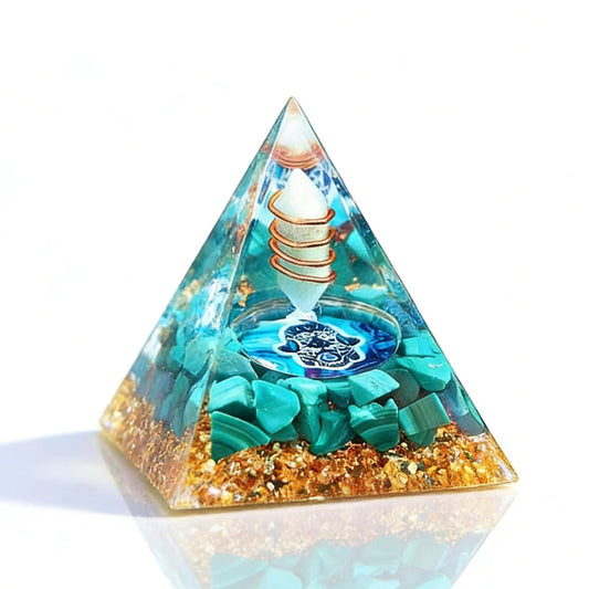 Crystal Column Orgonite Pyramid, Positive Energy Obsidian&Lapis Lazuli Orgone Crystal Healing Pyramid, for Reduce Stress, Balance Chakra,Meditation Attract Luck, Accumulate Wealth&Health (Green)