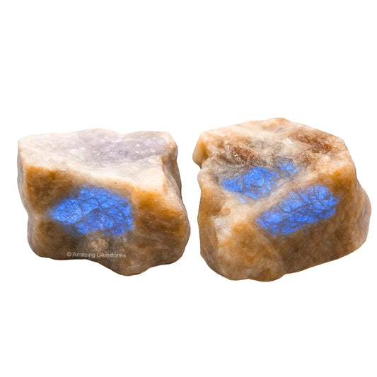 Amazing Gemstone Sun Moonstone Raw Crystals and Healing Stones, Natural Rocks for Tumbling and DIY Raw Stones and Crystals (2 Pieces)