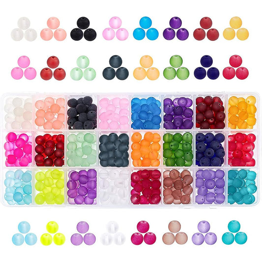 PH PandaHall 670pcs 8mm Frosted Glass Beads, 24 Color Matte Beads Transparent Circle Round Bead Craft Loose Bead for Friendship Bracelets, Necklaces, Beading Earring Jewelry Making Christmas Decor
