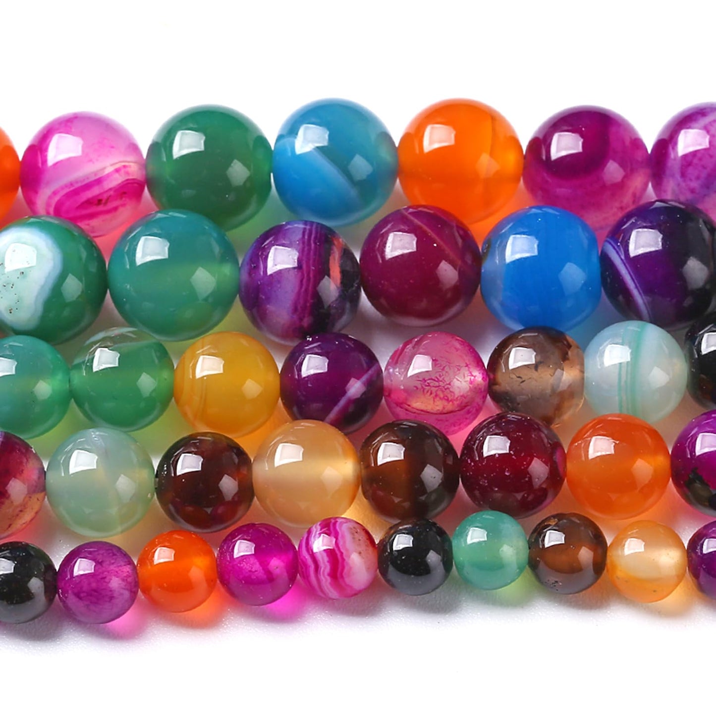 4MM Natural Stone Colorful Stripe Agate Energy Healing Beads Round Loose Beads for Jewelry Making Bracelet 180pcs 2 Strands 32"