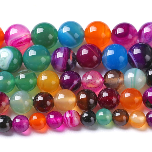 4MM Natural Stone Colorful Stripe Agate Energy Healing Beads Round Loose Beads for Jewelry Making Bracelet 180pcs 2 Strands 32"