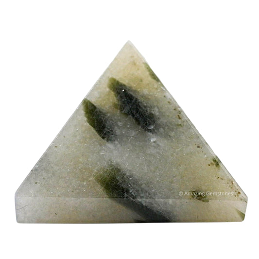Amazing Gemstone Green Tourmaline in Quartz Pyramid Crystal Healing Stones - 1" Great Pyramid Figurine of Natural Stone Pyramid for Meditation, Reiki, Chakra Balancing and Crystal Pyramids Grid