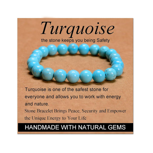 CHELYQST Tur_quoise Bracelet - Stone of Safety,Stretch Natural Stone Crystal Beads Jewelry Gifts for Women Men Unisex Adult,8mm