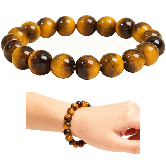 Cryhand Female 8mm Beaded Bracelets For Women Simulated Tigers eye Bracelet for Men Handmade Lucky Money Stretchy Crystal Bracelets Best Gifts
