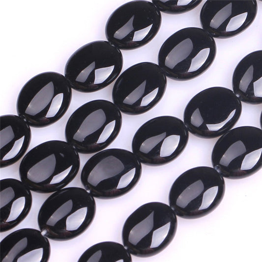 JOE FOREMAN 8x10mm Black Agate Semi Precious Gemstone Oval Loose Beads for Jewelry Making DIY Handmade Craft Supplies 15"