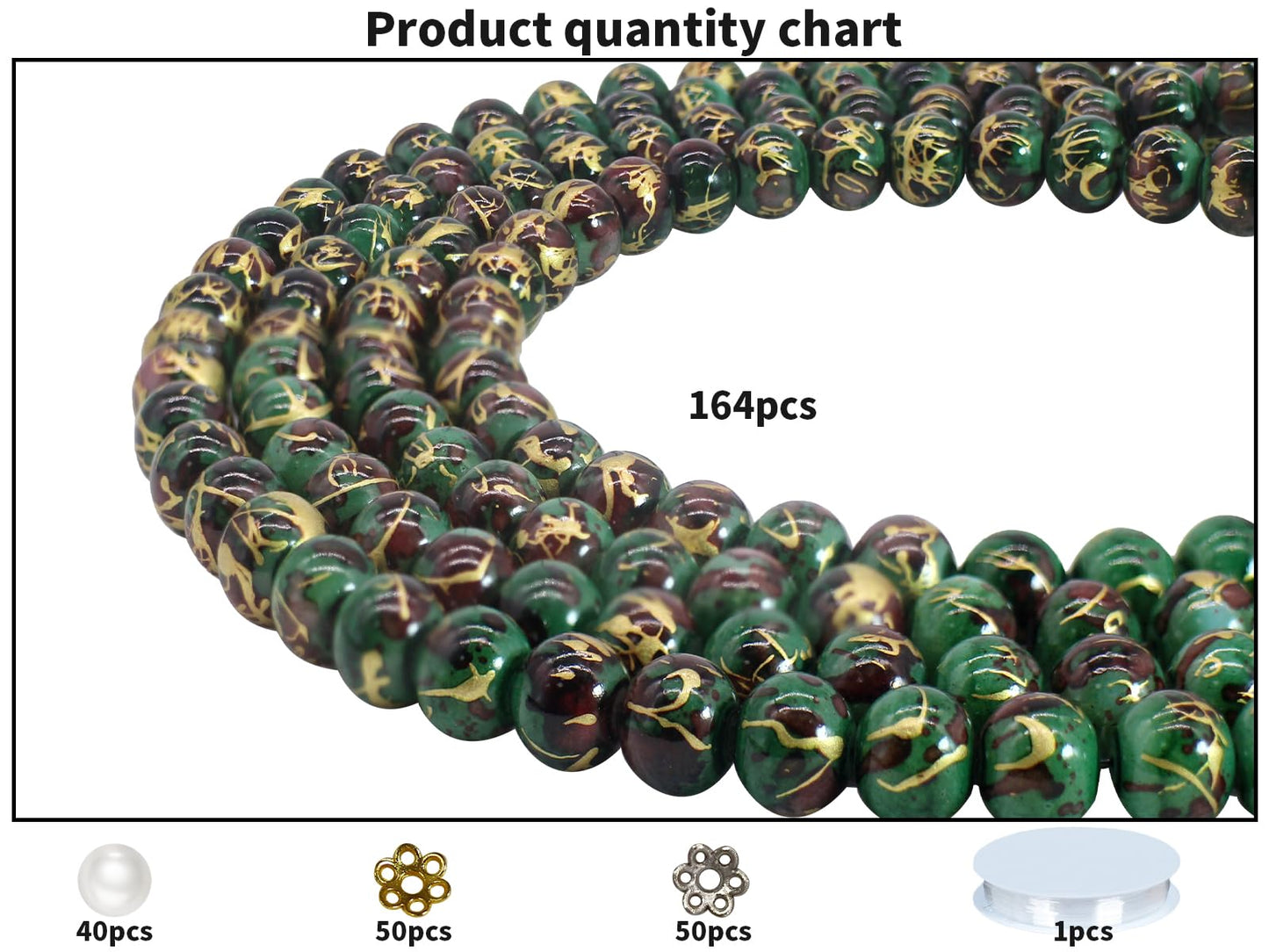 Pamir Tong 300PCS 10mm Green Glass Beads for Jewelry Making,Round Smooth Beads, Bracelet Space Loose Beads for Earring, Necklaces，Keychains, Lanyards, Garland -Adult Craft Supplies