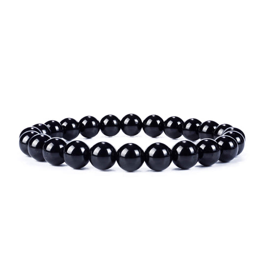 Cherry Tree Collection Black Tourmaline Beaded Bracelet – Genuine 8mm Gemstone Stretch Bracelet for Men & Women – Handmade Crystal Bracelet - (Black Tourmaline - M)
