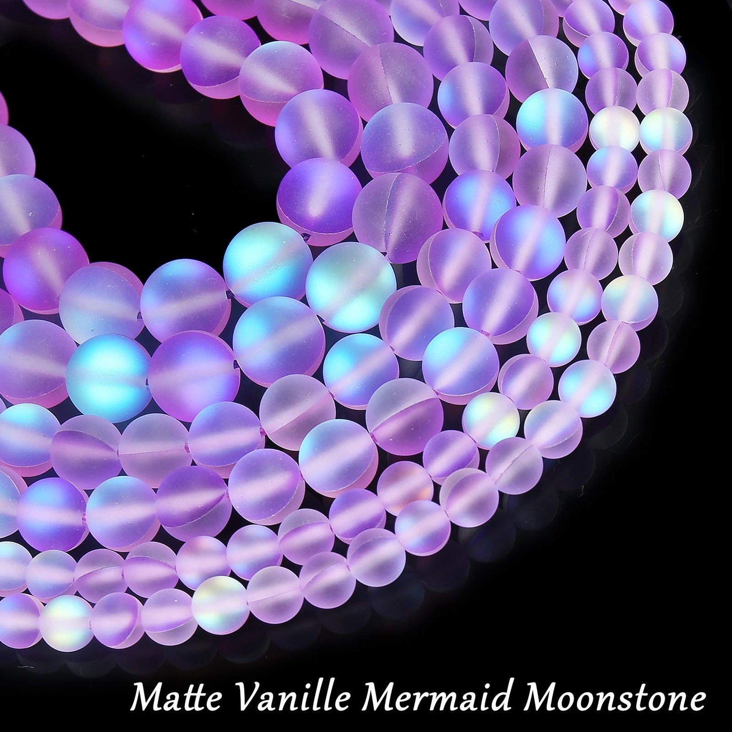 Matte Purple Aurora Crystal Glass Beads, 8MM Frosted Glitter Shining Mermaid Round Loose Beads, Rainbow Holographic Synthetic Moonstone for Jewelry Making DIY Bracelet