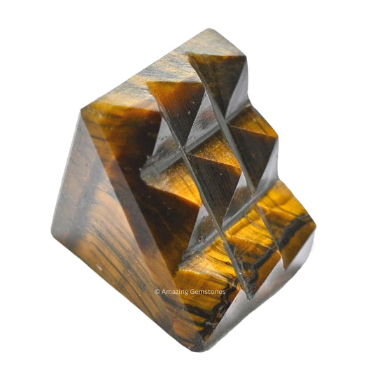 Amazing Gemstone Tiger Eye Crystal Pyramid with 9 Pyramid Plate Bottom - 1" Mini Pyramid Figurine of Natural Stone Pyramid for Meditation, Reiki, Chakra Balancing Vastu Pooja and Crystal Grids
