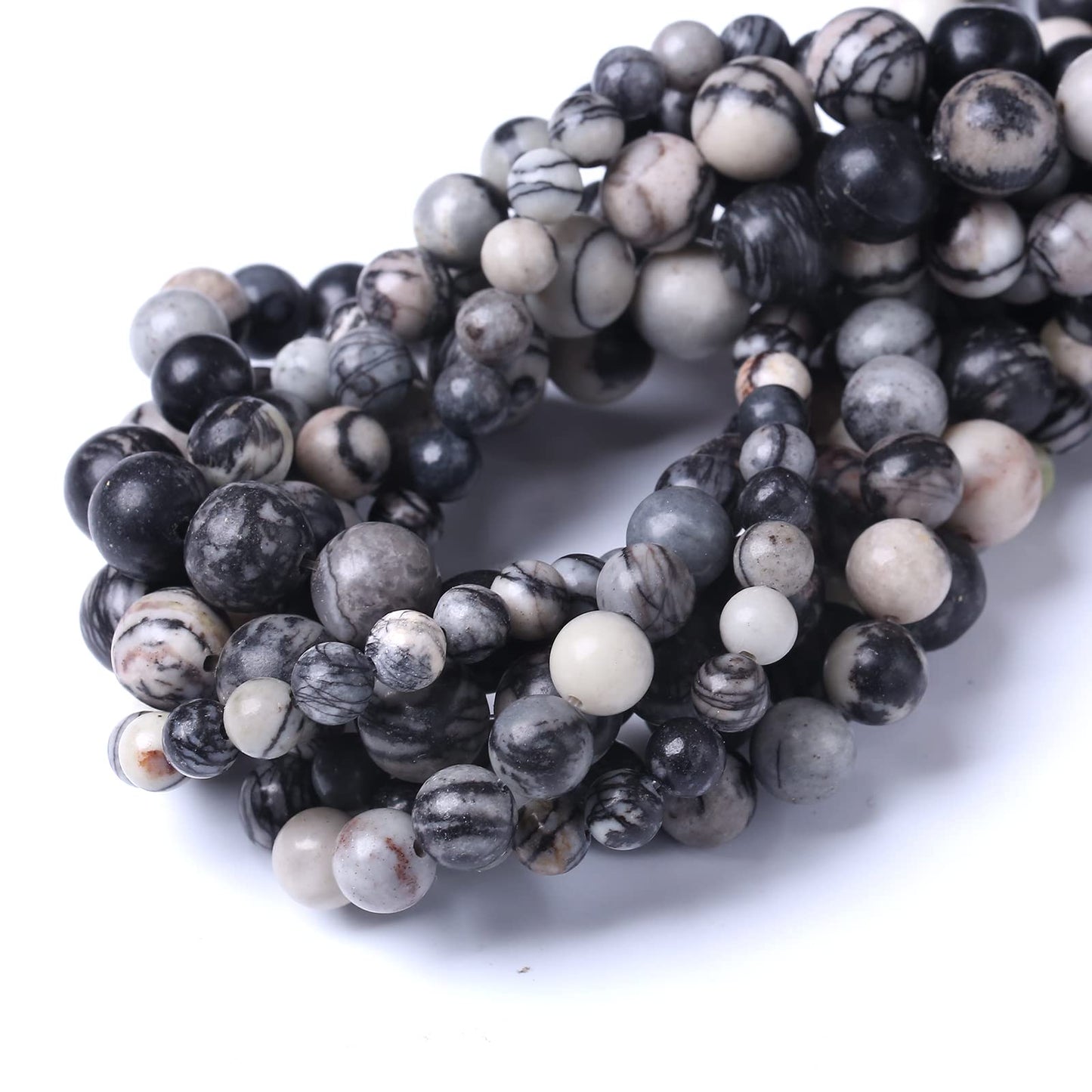 36PCS 10MM Natural Black net Work Beads Round Loose Stone Beads for Jewelry Making DIY Energy Stone Healing Power Bracelet 15"