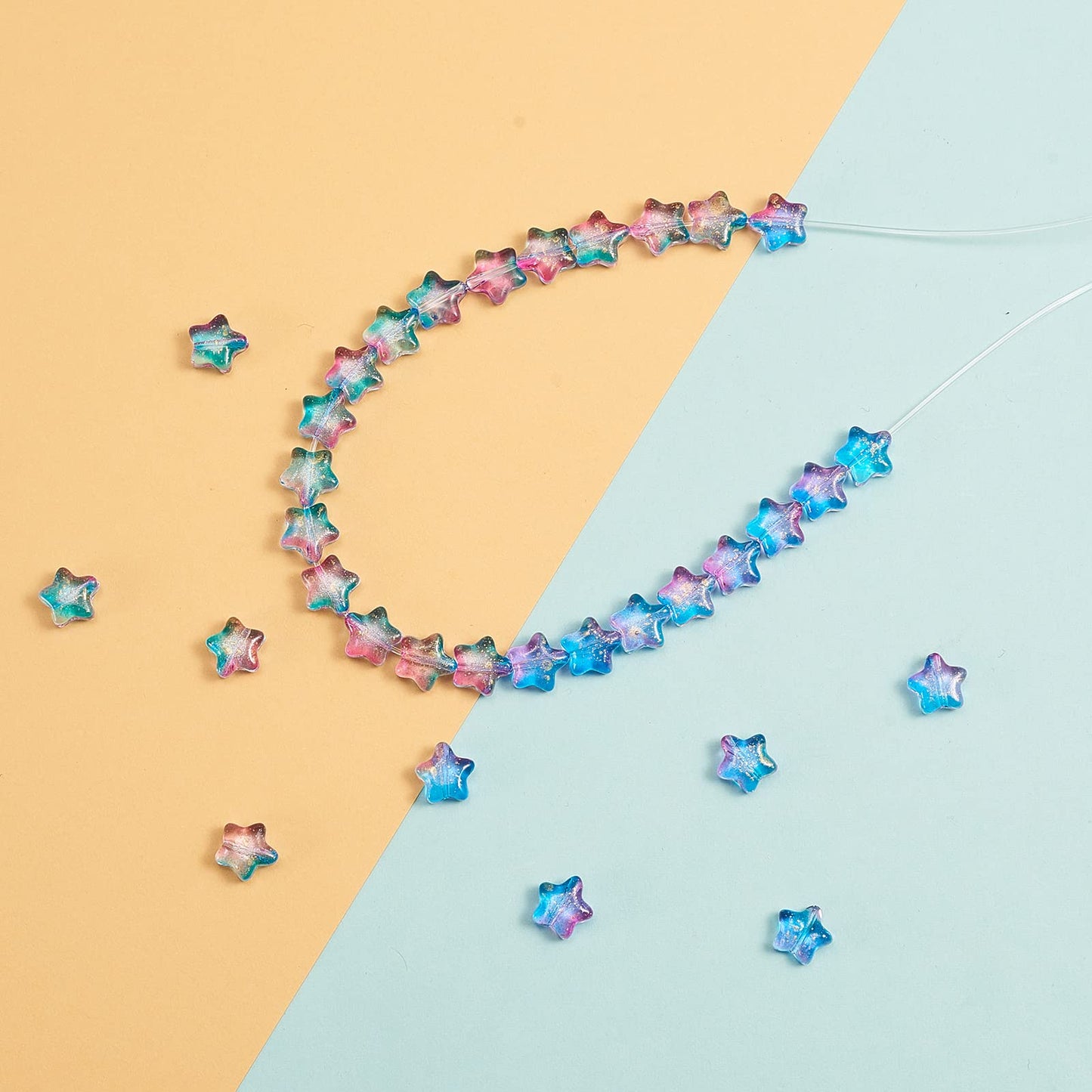 UR URLIFEHALL 100 Pcs Spray Painted Glass Star Beads with Gold Foil Drilled Glass Beads for Earring Bracelet Necklace Jewelry DIY Making