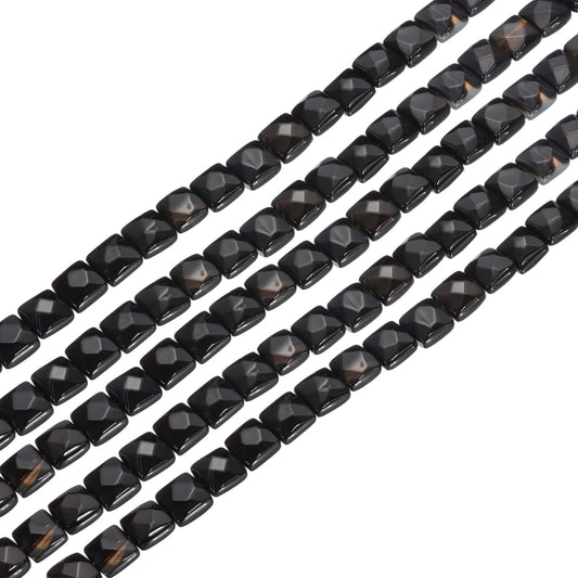 PATIKIL 50 Pack Natural Stone Beads, 8mm Faceted Square Agate Beads Bulk Natural Black Agate Stones, for DIY Jewelry Making Necklace Bracelet Accessories, 2 Strands, 16 Inches, Black
