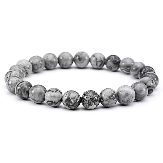 Jade cabbage Men Bracelet Natural Natural Semi-Precious Gemstone Bead Chakra Healing Energy Balance Bracelet for Mens Jewelry Gift (8mm Gray 7.7 inches)