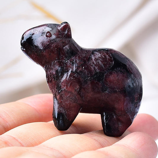 WUYOUSHI Natural Garnet Capybara Statue 2" Healing Crystal Handmade Sculpture Lucky Guardian Pocket Statues Reiki Meditation Relieve Anxiety Office Home Decoration Gift
