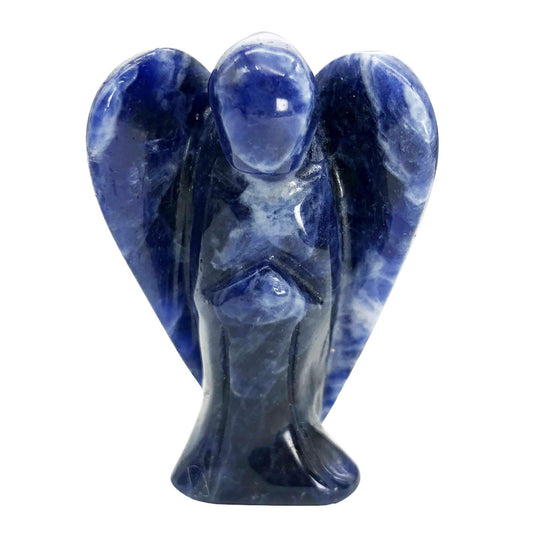 favoramulet 2 Inches Sodalite Crystal Pray Guardian Angel Statue, Carved Healing Peace Angel with Wing Figurine Pocket Stone