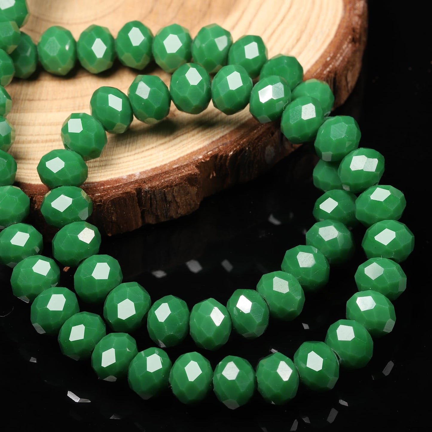 NITOPUPU 300pcs 8mm Crystal Glass Beads for Jewelry Making Faceted Rondelle Flat Porcelain Beads for Bracelets Necklace Earrings DIY Crafts (Dark Green Porcelain Bead)