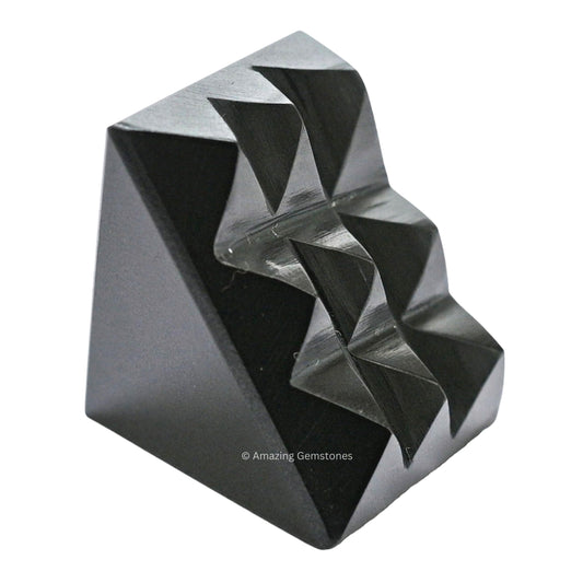 Amazing Gemstone Shungite Crystal Pyramid with 9 Pyramid Plate Bottom - 1" Mini Pyramid Figurine of Natural Stone Pyramid for Meditation, Reiki, Chakra Balancing Vastu Pooja and Crystal Grids