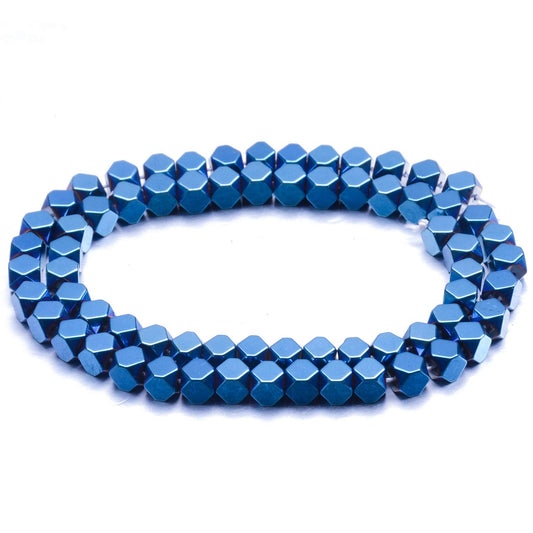 AD Beads Natural Hematite Gemstone Faceted Square Cube Loose Beads 16" (6x6mm, Metallic Blue)