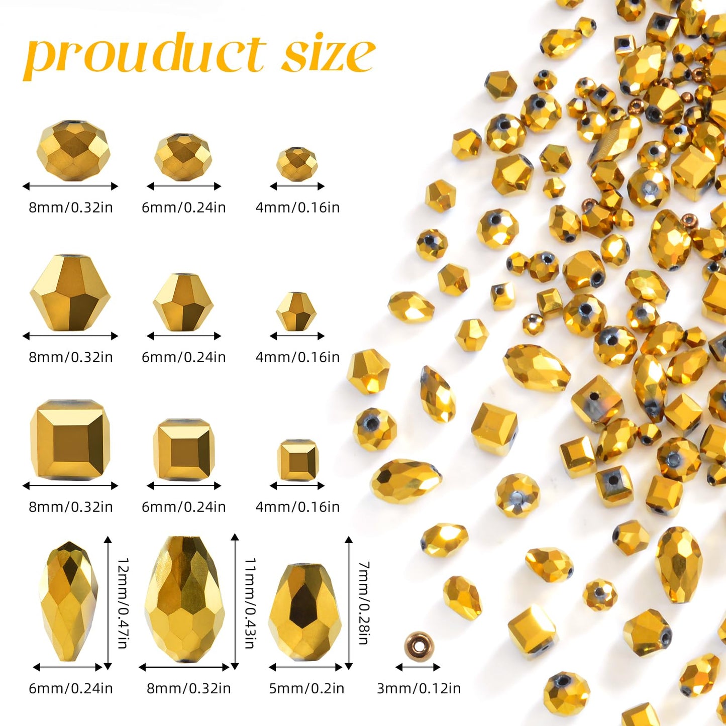 Laopottbeads 1500 Pcs Crystal Glass Beads for Jewelry Making – 12 Styles Bicone, Rondelle, Cube, Teardrop & 3mm Spacer Beads, DIY Bracelet Necklace Earring Craft Kit Random Colors(Coffee Gold)