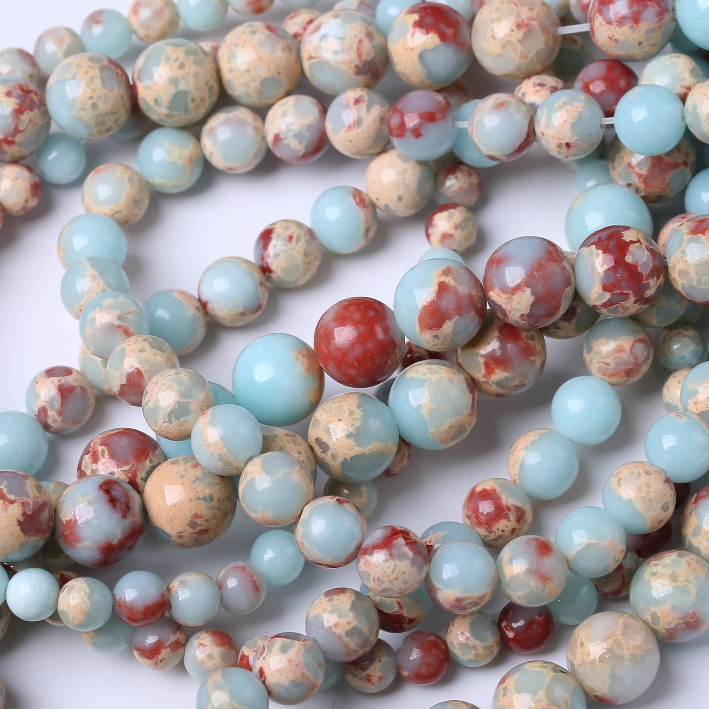 36PCS 10MM Natural Longevity Mountain Beads Round Loose Stone Beads for Jewelry Making DIY Energy Stone Healing Power Bracelet 15"