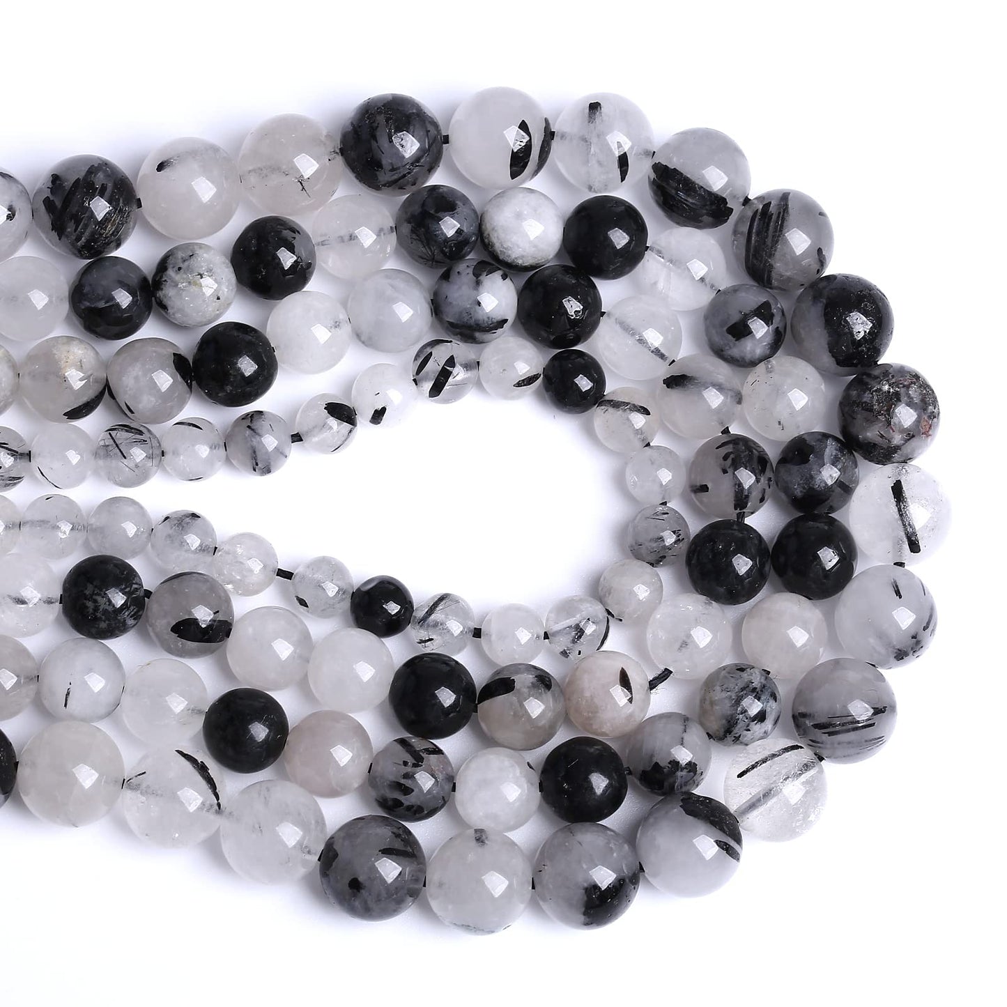 12MM 30PCS Natural Crystal Stone Black Rutile Quartz Gemstone 2A Grade Loose Beads for Jewelry Making DIY Bracelet Necklace Semi Precious Beads 1 Strand