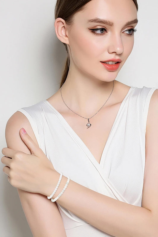 NCB 2-Piece 4mm Natural Crystal Gemstone Stretch Bracelets – ﻿Tianshan Jade, White Jade Handmade Reiki Energy Healing Jewelry for Meditation,Yoga, Unisex