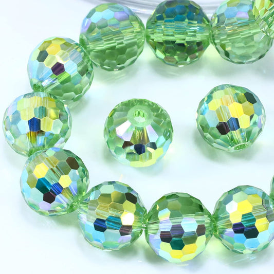 Dowarm 10MM Round Crystal Beads for Jewelry Making, Faceted Crystal Glass Beads for Crafts Bracelet Wind Chimes Suncatcher, #5003 Rondelle Spacer Beads, Loose Gemstones, 50PCS, Light Green AB