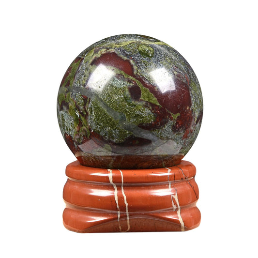 Justinstones Natural Polished Dragon Blood Jasper Sphere with Red Jasper Stand – Handcrafted Gemstone 30mm Ball for Energy Healing, Meditation, and Home Décor