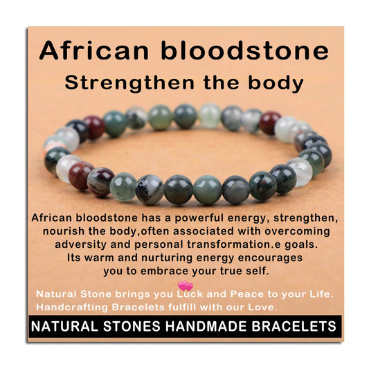 AD Beads Handmade Gemstone Stretch Elastic Bracelet Crystal Healing Reiki Nature's Beauty and Spiritual Essence Unisex (6mm, African Bloodstone (Strengthen the Body))