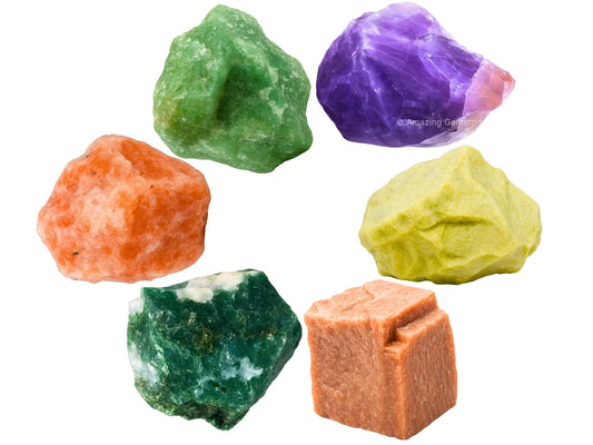 Amazing Gemstone Crystals for Retirement, Set of 6 Amethyst, Green Aventurine, Sunstone, Serpentine, Moss Agate and Peach Moonstone Healing Crystals and Stones