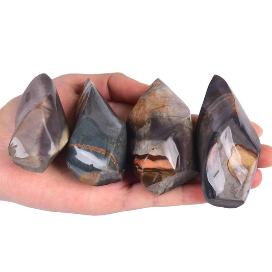 AMOYSTONE Polychrome Jasper Flame Shaped Stone Towers Obelisk Natural Healing Crystal Quartz Reiki Energy Decoration Home Office 1.0 Pound